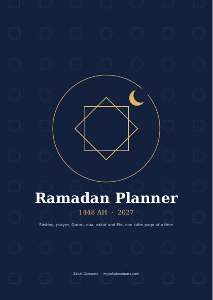Planner cover: Ramadan Planner, 1448 AH, 2027, navy and gold design
